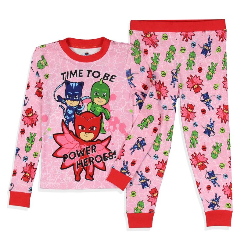 PJ Masks Toddler Girls' Gekko Catboy Owlette Title Logo Sleep Pajama Set Pink, 1 of 6
