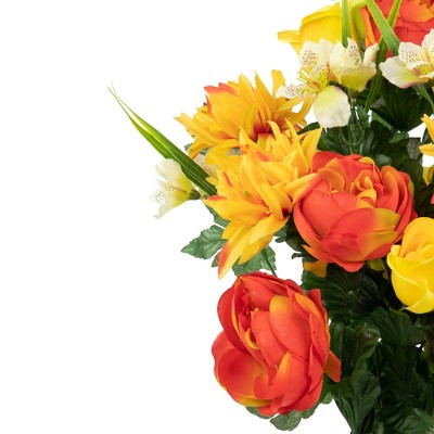 27" Orange and Yellow Dahlia, Peony, and Rose Silk Floral Bouquet