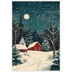 Amanti Art Red Houses and Snowy night sky by Pictufy Studio Canvas Wall Art Print Framed - 1 of 4