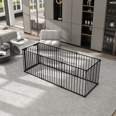 LAOTIES Extra Wide Baby And Pet Safety Gate,8 Panel Metal Play Yard Fence for Stairs,Fireplace And Doorways,Walk Through with Auto Close