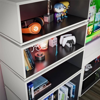 White and Black Adjustable Wood Display Storage Unit