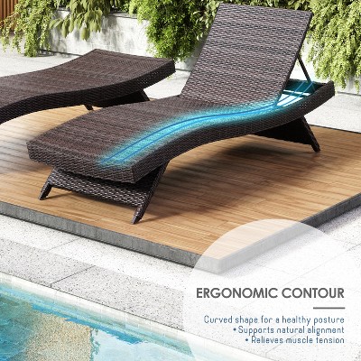 Premium Brown Wicker Outdoor Chaise Lounge Set of 2