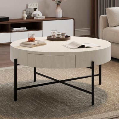 Coffee Table with Drawers Round Living Room Table Wood Accent Coffee Table with Storage Farmhouse Center Table