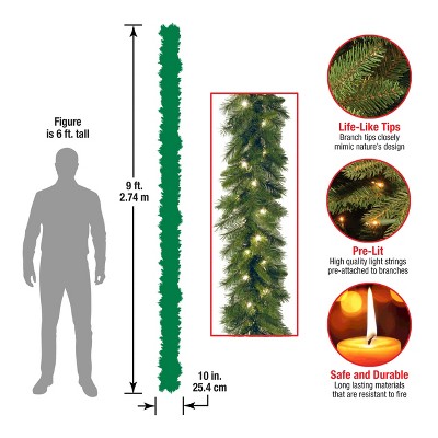 9-Foot Green Pine Pre-Lit Artificial Christmas Garland with Clear Lights
