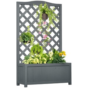 Outsunny 27.5" x 11" x 46" Raised Garden Bed Wood Planter with Trellis for Vine Climbing, to Grow Vegetables, Herbs, Flowers for Backyard - 1 of 4