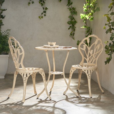 NicBex Outdoor Dining Table Set Metal Bistro Table with Two Chairs,Patio Furniture Bistro Set for Garden,Backyard,Poolside