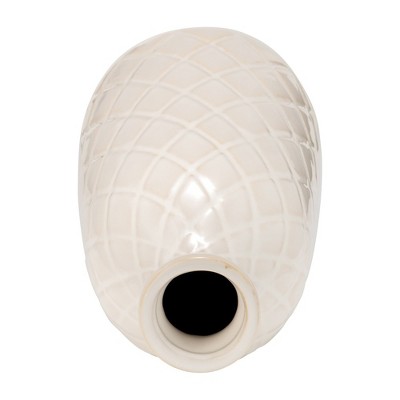 Ivory Beige 12" Ceramic Plaid Textured Vase