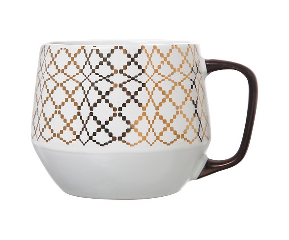 Threshold&#153; Tapered Base Mug 21oz Stoneware Set of 4- White/Gold Optical Wave