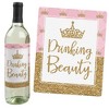 Big Dot of Happiness Little Princess Crown - Pink & Gold Baby Shower or Birthday Party Decor for Women and Men - Wine Bottle Label Stickers - Set of 4 - 3 of 4