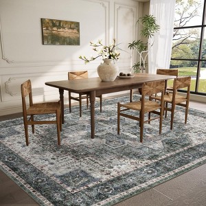 8x10 Rug Vintage Medallion Washable Rug Non Slip Backing Carpet Oriental Distressed Floor Cover Low Pile Ultra-Soft Carpet for Bedroom Living Room - 1 of 4