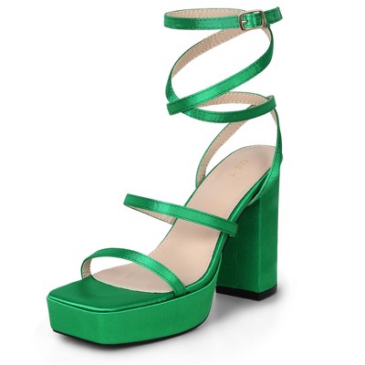 Allegra K Women's Wrap Up Open Toe Platform Buckle Chunky High Heel Sandals