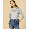 INSPIRE CHIC Women's Cowl Neck Long Sleeves Ribbed Ruched Knit Top Shirts - 2 of 4