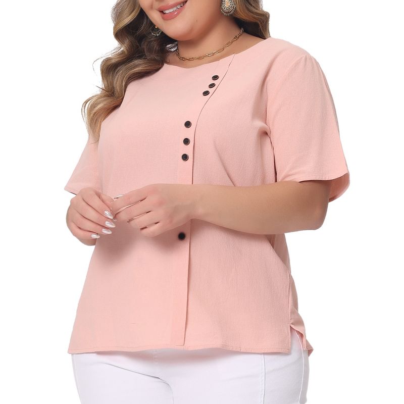 Agnes Orinda Women's Plus Size Short Sleeve Round Neck Cotton Linen Casual T-Shirts, 1 of 6