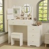 Okak Modern Vanity Desk with Round Makeup Mirror, Girls Vanity with Cushioned Chair and 7 Drawers, Vanity Table for Vanity Room, Dressing Room, White - 3 of 4