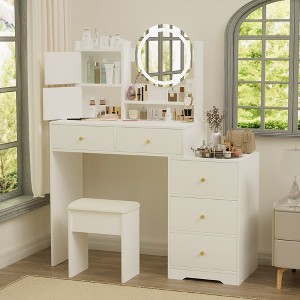 CAVINAS Upholstered Chair Vanity Desk with Lights Stylish Vanitys with Led Lights Adjustable Led tiptiper Makeup Vanity with Lights - 1 of 4