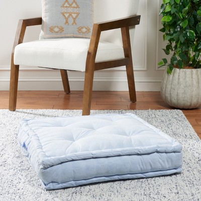 Light Blue Velvet Tufted Square Floor Pillow with Handle