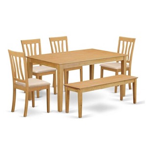 HomeStock 6-Piece Rectangle Natural Oak Finish Solid Wood Top Dining Table with 1 Bench, 4 Chairs - 1 of 4