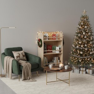 Homy Casa Natural Wood Bookshelf with Open Shelves and Safety Rails, Toy and Book Organizer - 1 of 4