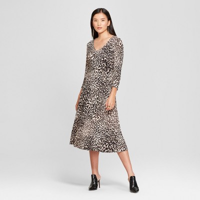 leopard print midi dress long sleeve