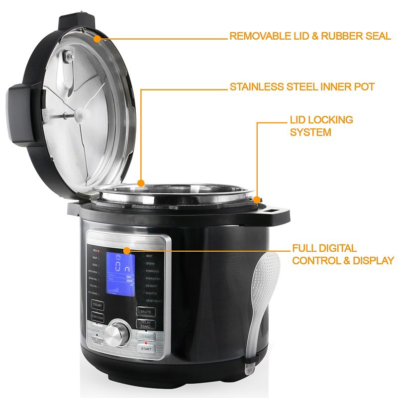MegaChef 6 Quart Stainless Steel Electric Digital Pressure Cooker with Lid, 5 of 11