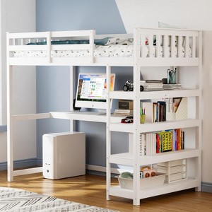 JOYMOR Bunk Bed with Desk and 4-Layer Shelves, Loft Bed Twin Size with Under Desk and Bookcase Storage, Twin Bed Frame for Kids, Adults& Young Teens - 1 of 4