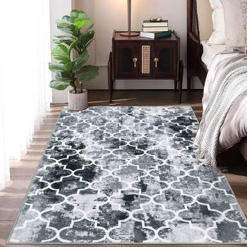 Area Rugs Moroccan Abstract Large Rugs Modern Rug for Living Room Stain Resistant Carpet Vintage Rugs for Bedroom Non Slip Rug, 4' x 6' Gray