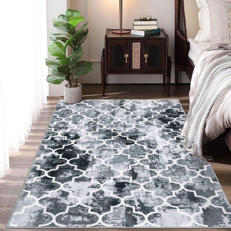 Area Rugs Moroccan Abstract Large Rugs Modern Rug for Living Room Stain Resistant Carpet Vintage Rugs for Bedroom Non Slip Rug, 4' x 6' Gray, 1 of 9