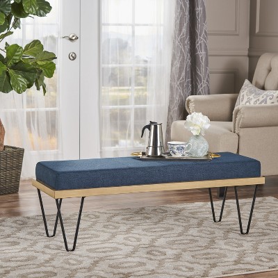 TiramisuBest Ottoman Bench - Light Grey Fabric Entryway Bench, 47.25"L x 17.5"W x 16.5"H