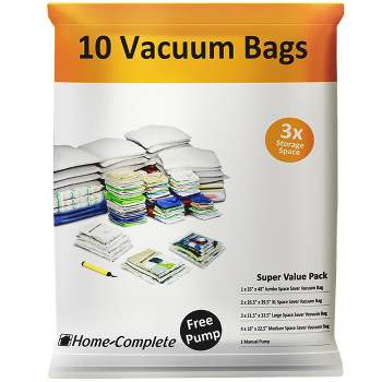10-Piece Vacuum Storage Bags Set - Space-Saving Airtight Sacks for Clothing and Blankets - Travel Bag Pack in 4 Sizes with Pump by Home-Complete