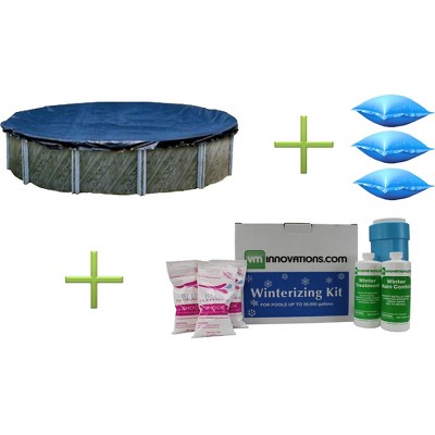  Swimline 33' Round Pool Cover + 3) 4' X 4' Air Closing Pillows + Winterizing Kit 