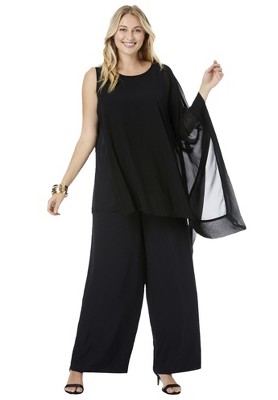 Jessica London Women's Plus Size 2-Piece Pant Set, 12 W - Black
