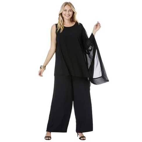 Roaman's Women's Plus Size Three-piece Lace Duster & Pant Suit - 14 W,  Purple : Target
