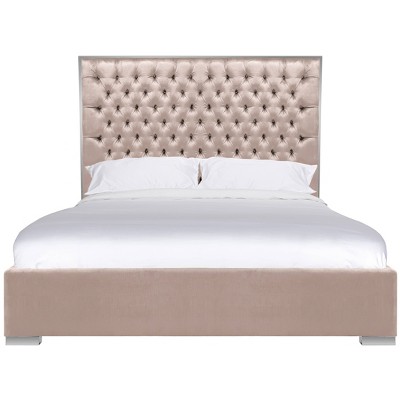 King Chester Tufted Velvet Bed Pearl - Safavieh