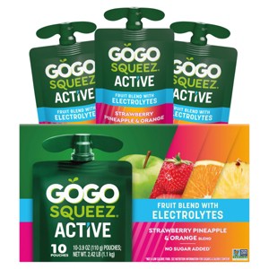 GoGo SqueeZ Active Fruit Blend with Electrolytes Variety Pack, Strawberry Pineapple & Orange - 3.9oz/10ct - 1 of 4
