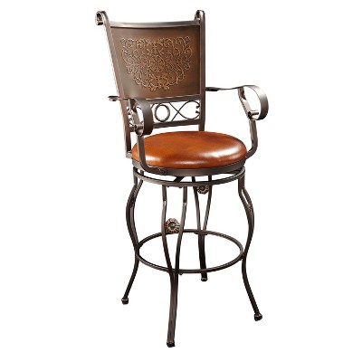 Powell 30&#34; Eli Big and Tall Faux Leather Copper Stamped Swivel Seat Barstool: Metal Frame, Footrest, Fixed Height