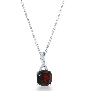 Simona Sterling Silver, White Topaz 18" Pendant Necklace, with 8mm Square Gem - Garnet - Red - 18 Inch - 1 of 2