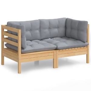 vidaXL 2-seater Garden Sofa Grey Solid pine wood, 100% polyester fabric - 1 of 4