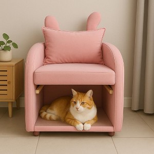 Okak Simple Cute Bunny-Ear Armchair with Built-in Cat & Dog Hideaway,Pet-Friendly Single Sofa Chair for Bedroom,Living Room - 1 of 4