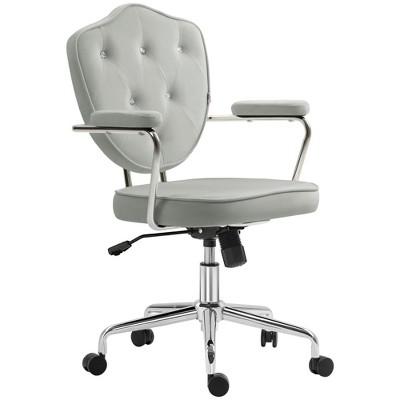 PDTEND Tufted Office Chair with Adjustable Tilt and Swivel Wheels, Gray
