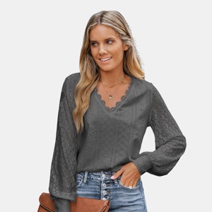 Women's Cutout Scalloped Lace V-Neck Shirt Top - Cupshe - 1 of 4