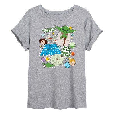 Women's - Star Wars - Yoda Stickers Oversized Graphic T-Shirt