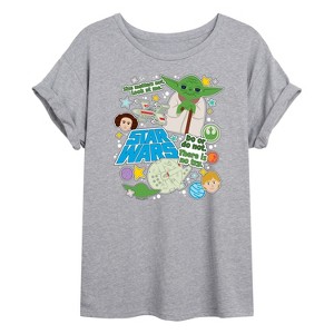 Women's - Star Wars - Yoda Stickers Oversized Graphic T-Shirt - 1 of 4