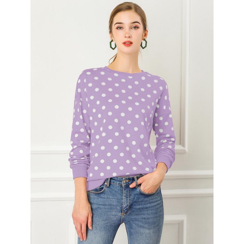 Allegra K Women's Fall Winter Long Sleeve Polka Dots Knitted Pullover Tops, 4 of 7