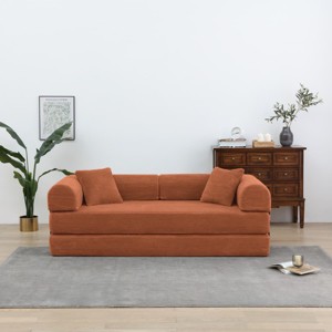 Convertible Sofa Couch with Cylindrical Pillows, Corduroy Folding Floor Sofa with Fixed-Shape Frame for Living Room-Maison Boucle - 1 of 4