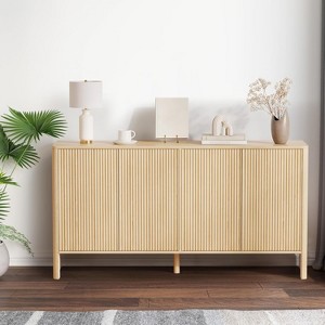 58"Modern Fluted Sideboard Buffet Cabinet,Oak Wood Credenza with 4 Doors&Adjustable Shelves,Storage Console Table for Dining,Living Room,Entryway - 1 of 4