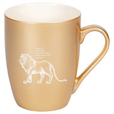 Elanze Designs 10 Ounce Ceramic Decorative Laser Engraved Giftable Novelty Tea Coffee Cup Mug Vegas Gold Lion Brave Strong Confident Protective