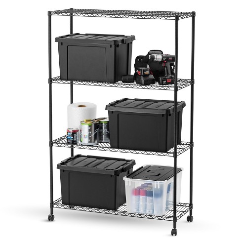 IRIS USA 4 Tier Wide Plastic Garage Shelving Unit Storage Outdoor Indoor