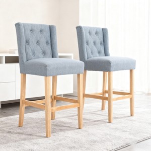 27" Contemporary Tufted Fabric Wingback Counter Stools, Set of 2, Light Blue with Natural Legs, Stylish and Comfortable Bar Seating - 1 of 4