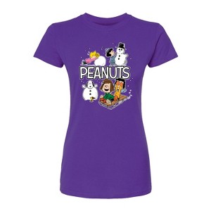 Women's - Peanuts - Winter Stickers Fitted Graphic T-Shirt - 1 of 2