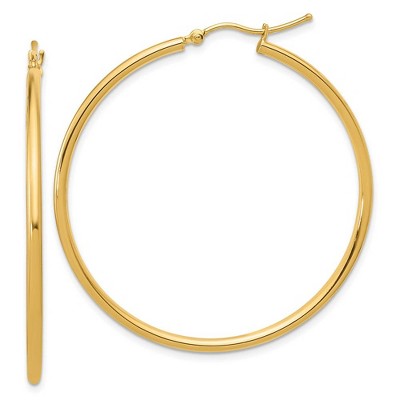 Black Bow Jewelry 2mm Round Hoop Earrings in 14k Yellow Gold, 45mm (1 3/4 Inch)